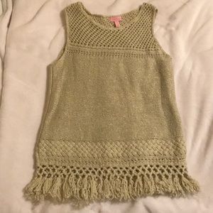 Lily Pulitzer gold knit tank with fringe